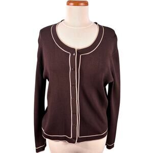 Cyrus Women's Size Large Brown Knit Stretch Long Sleeve Cardigan Sweater Jacket